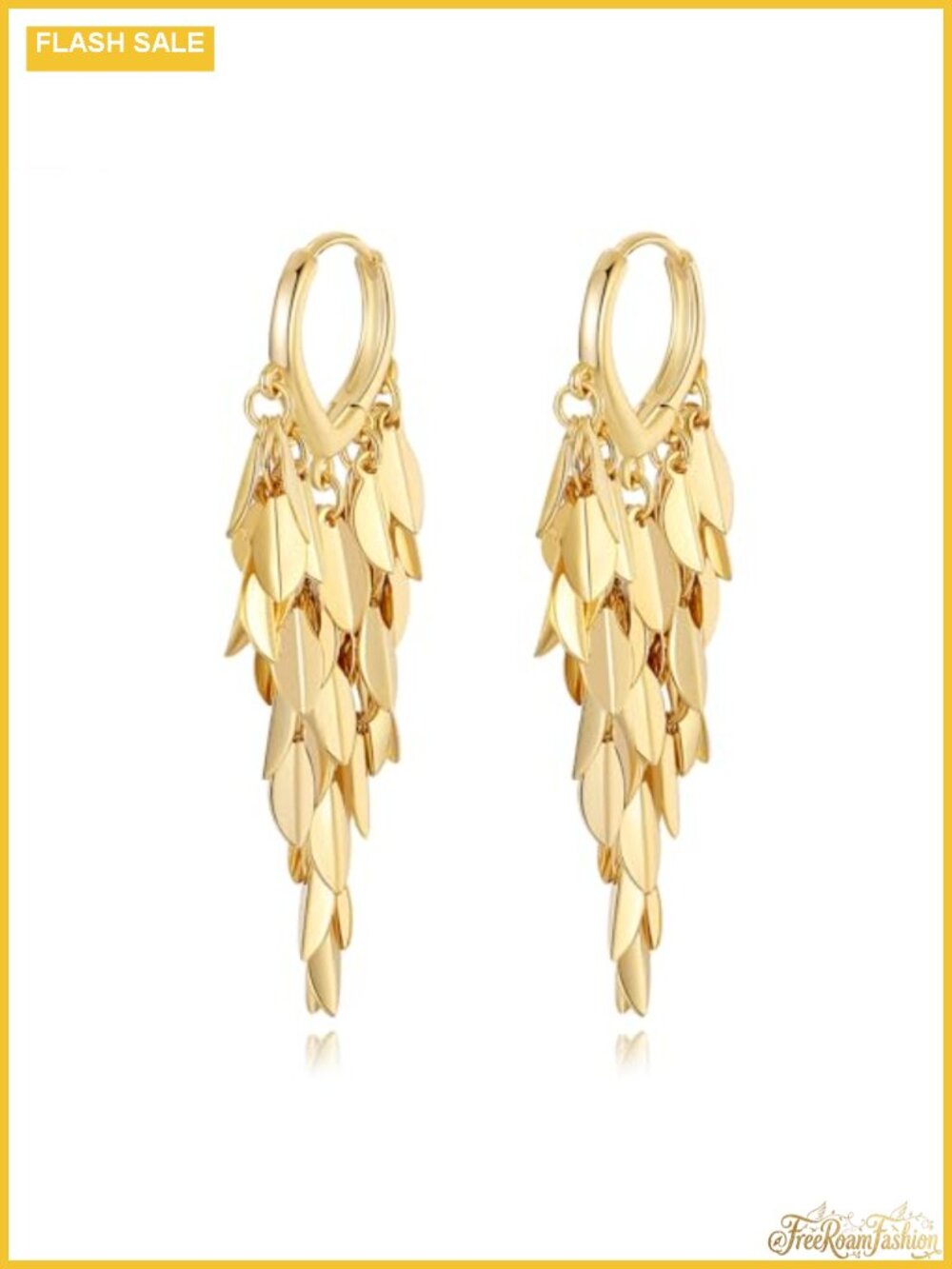 18K Gold Plated Leaf Hoop Earrings Long Tassel Dangle Drop Chandelier